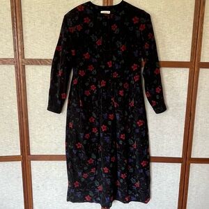 Talbots Vintage Floral Corduroy Cottagecore Preppy Shoulder Pads Dress